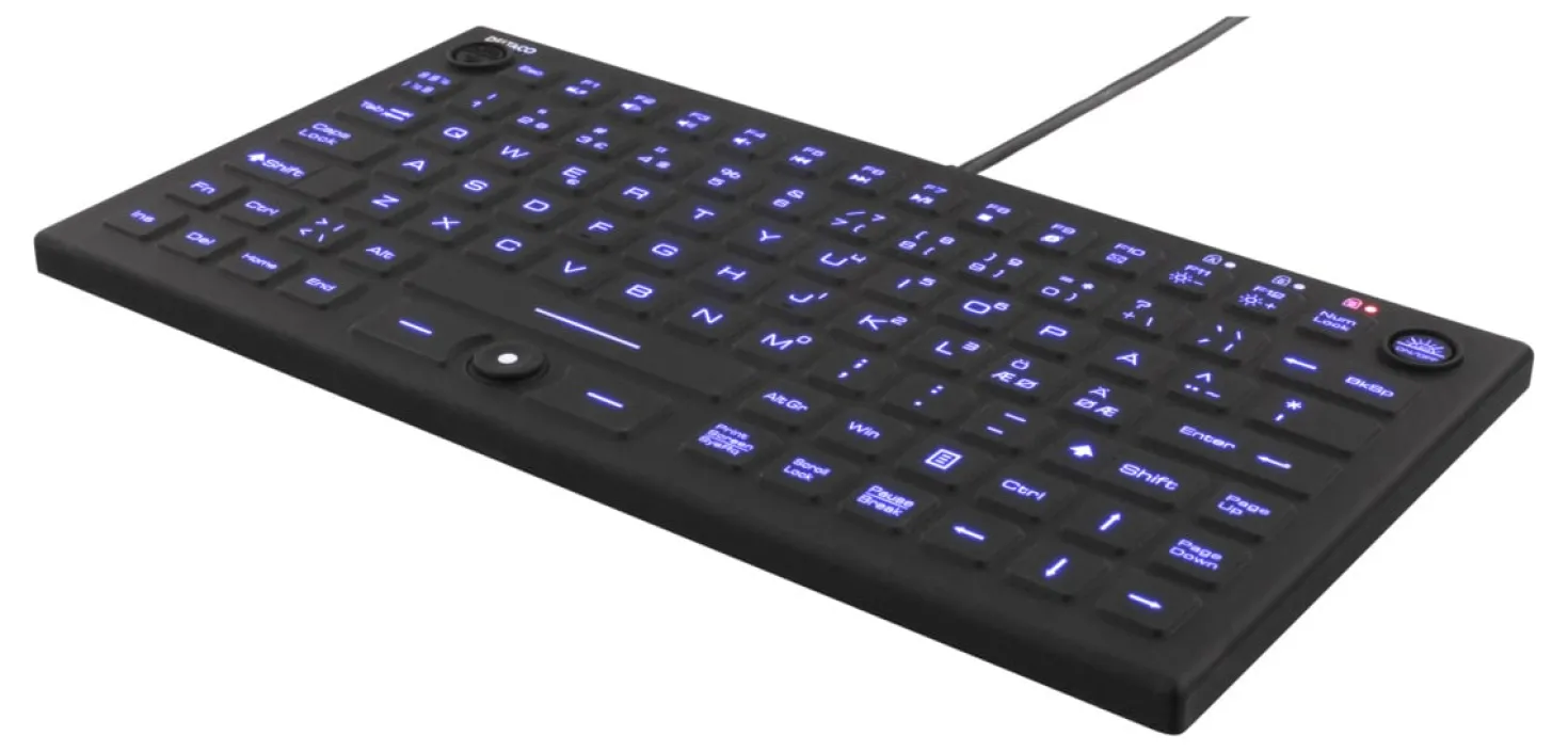Silikontangentbord Deltaco Mini Spilltåligt, IP68, blå LED, svart