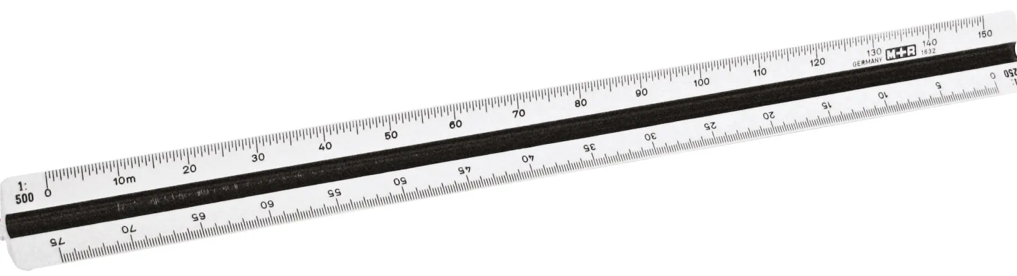 Skallinjal MR Typ B, 1:100–1:500, trekantig, 30 cm