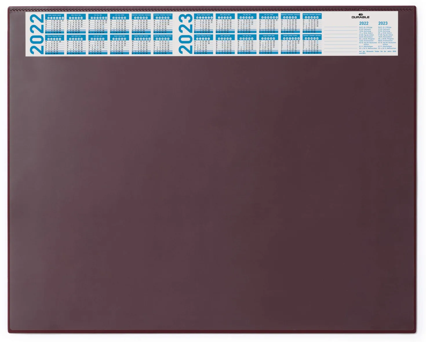 Skrivunderlägg Durable med årskalender, 65 x 52 cm, transparent klaff
