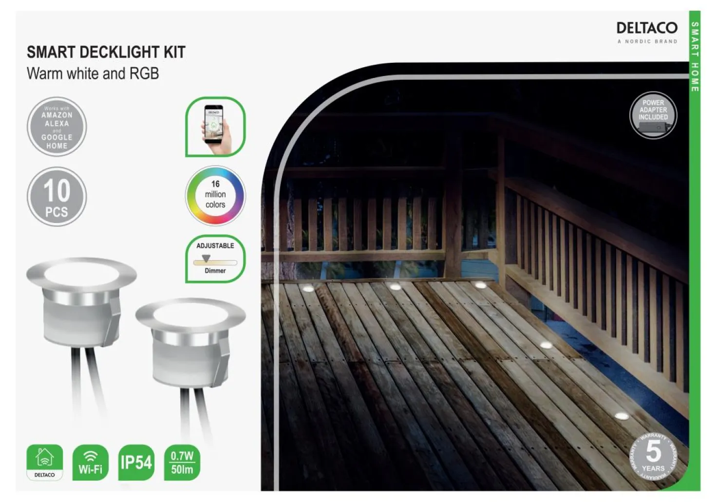 Smart Deckljus-kit Deltaco SH-DLK01, RGB och varmvit, 10 lampor