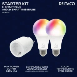 Smart Home Startkit Deltaco SH-KIT01, smart-plug, 2 RGB LED-lampor
