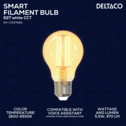 Smart LED-lampa Deltaco SMART HOME Filament E27 WiFi, 5.5W, 470lm