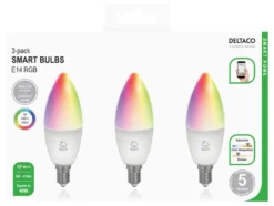 Smart LED-lampa Deltaco SMART HOME E14 RGB, dimbar, 5W, 3-pack