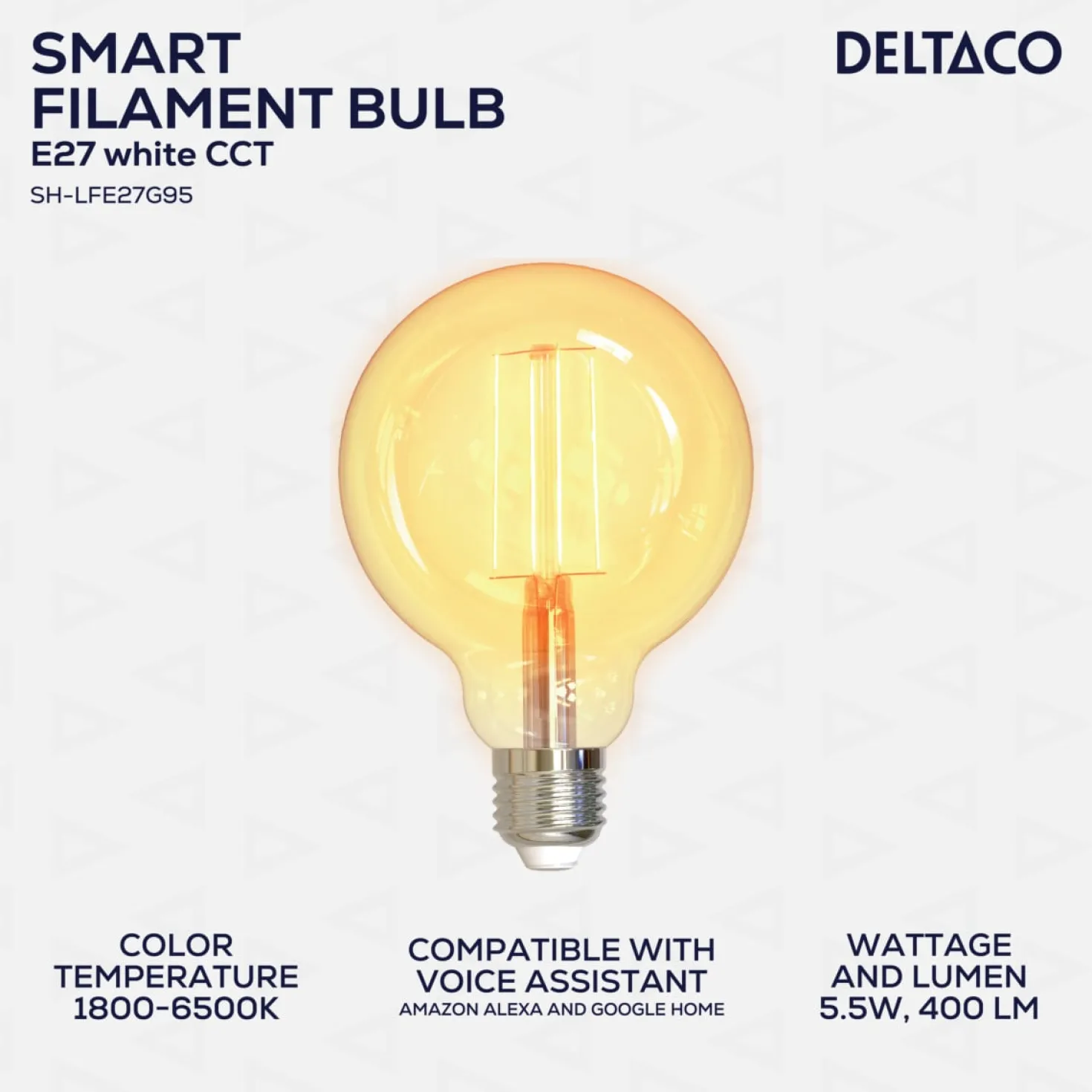Smart LED-lampa Deltaco SMART HOME Filament E27, WiFi, 470lm, dimbar