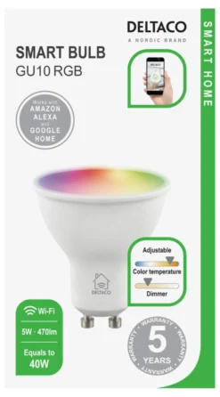 Smart LED-lampa Deltaco Smart Home GU10 RGB, 5W, WiFi