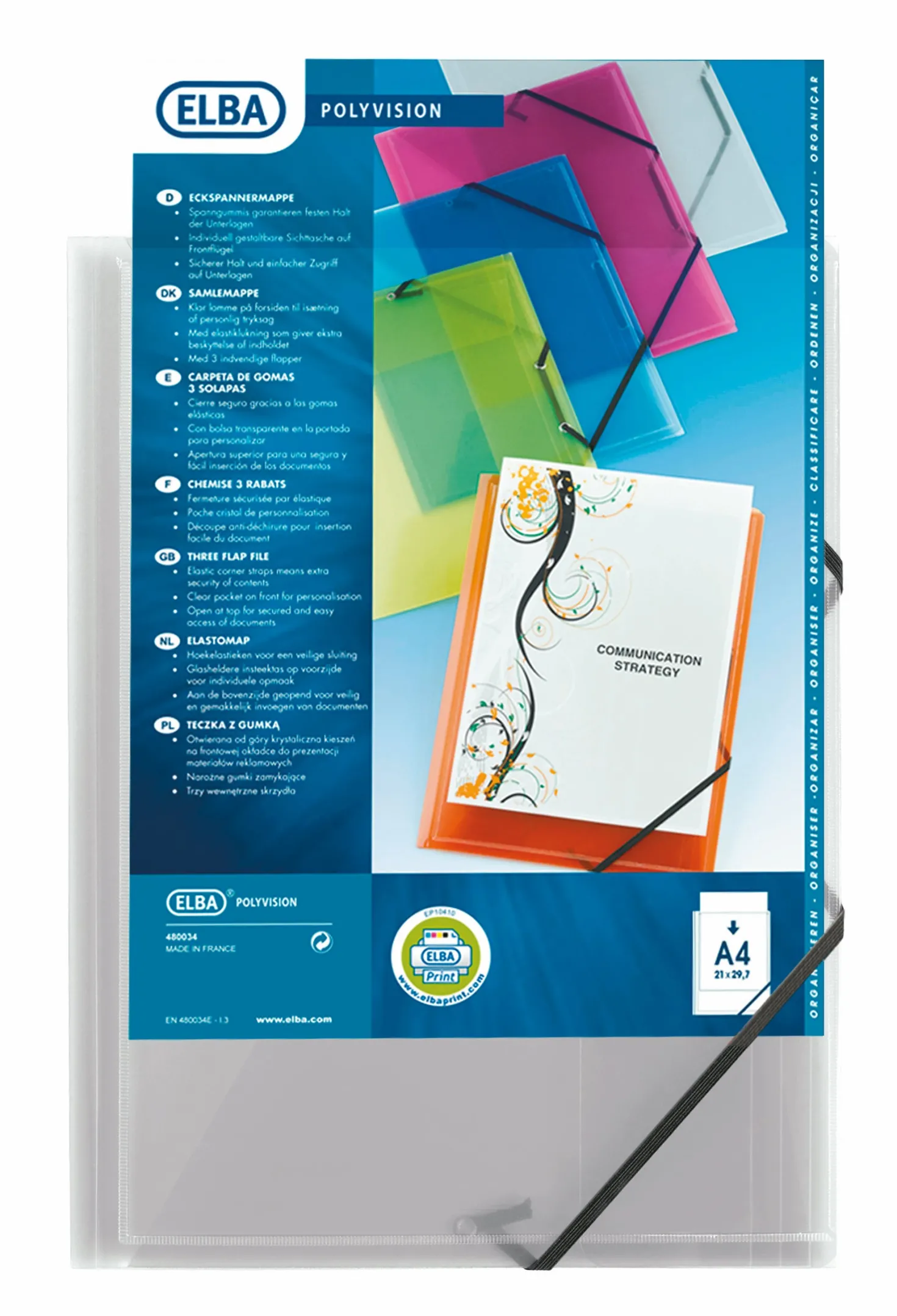 Snoddmapp Elba Polyvision A4, transparent, tre klaffar