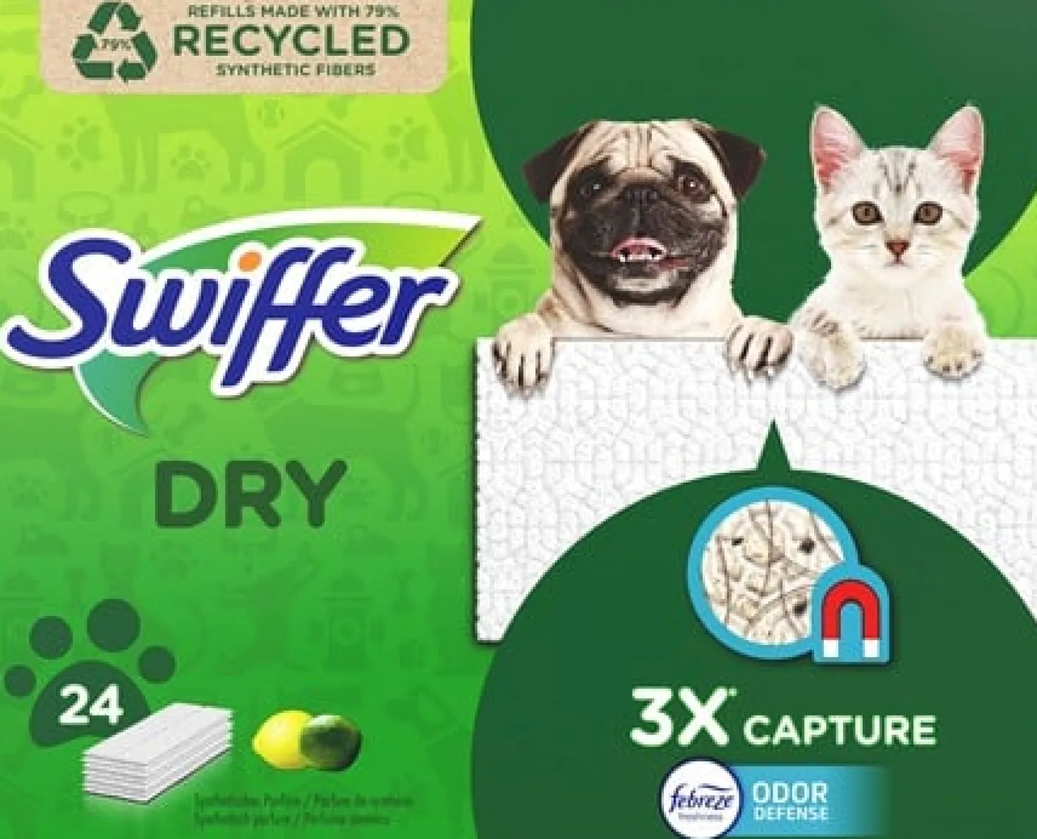 Sopduk Swiffer Dry Pet Refill, husdjursallergener, 24 st/fp