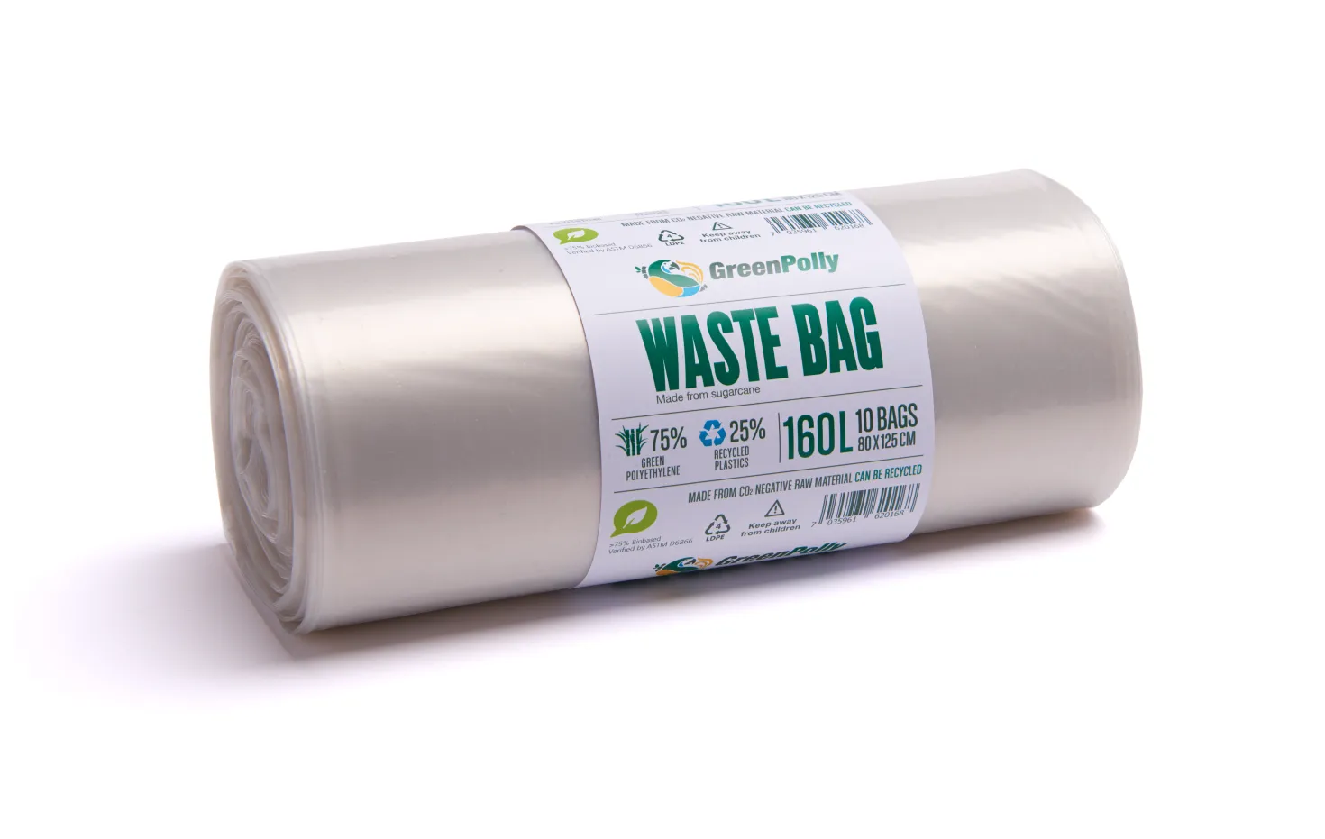 Sopsäck BioBag GreenPolly Transparent, 160L, 45my per rulle