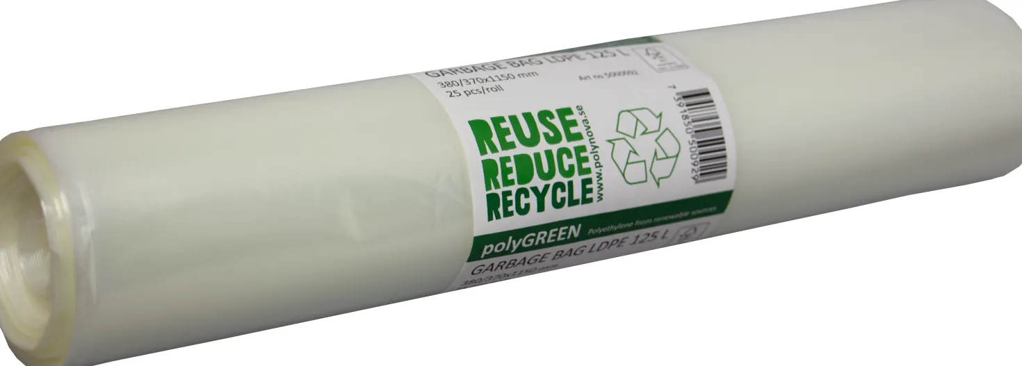 Sopsäck polyGREEN Biobaserad 125L, transparent per rulle