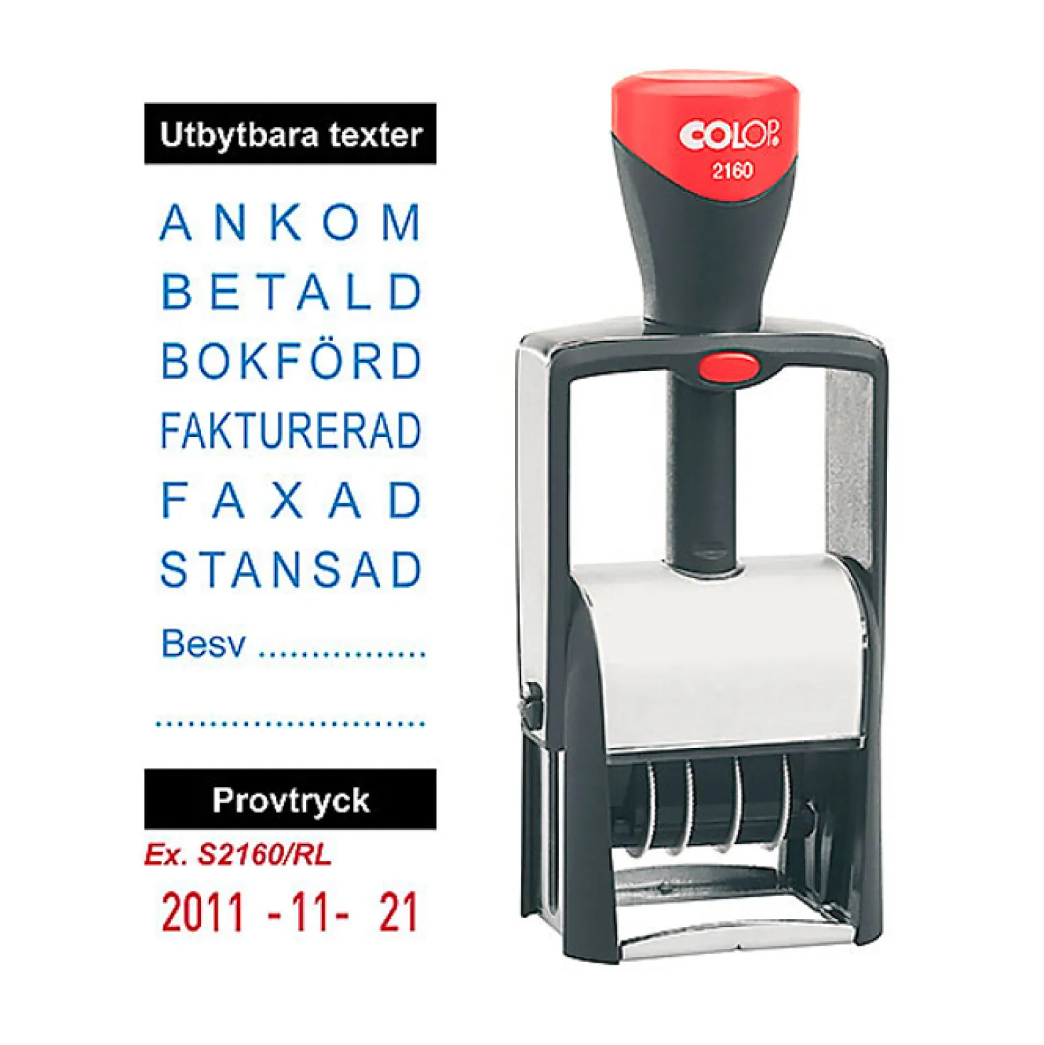 Stativstämpel Colop S2160/RL, datumstämpel med utbytbara textplattor