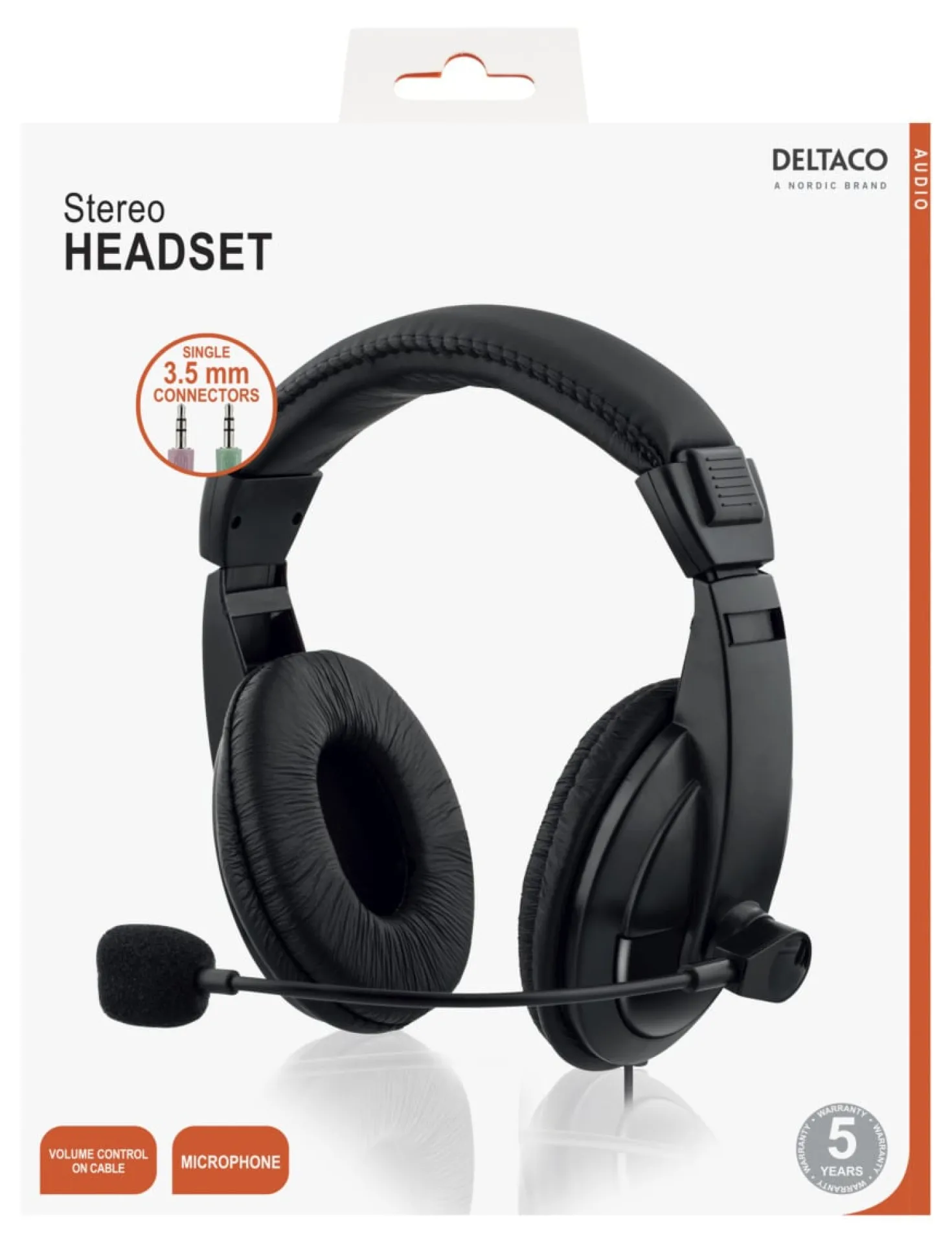 Stereo Headset Deltaco Slutet Over-Ear, 2x3,5mm, 2 m kabel, svart