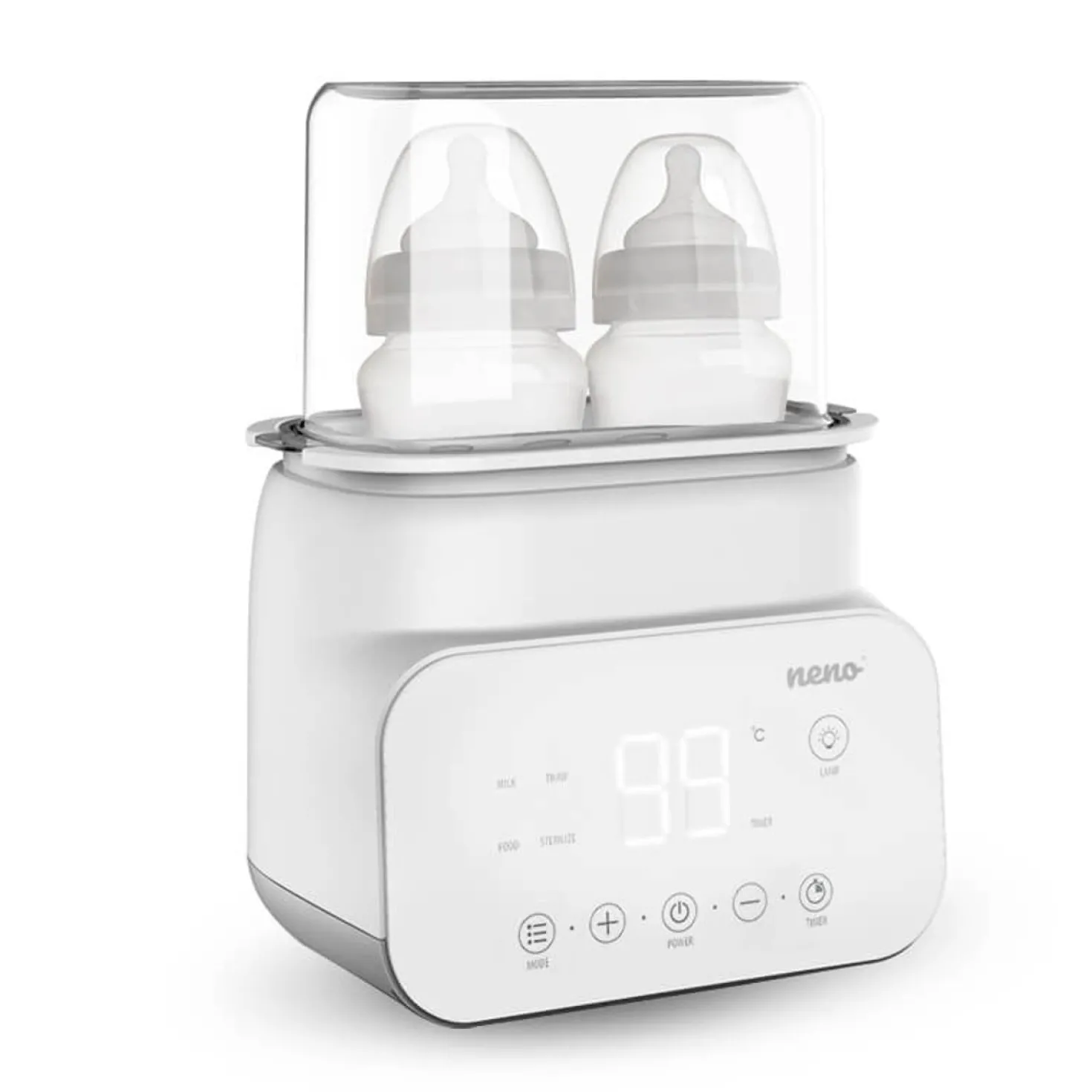Sterilisator och flaskvärmare NENO Vita, 2 flaskor, 500W, nattljus
