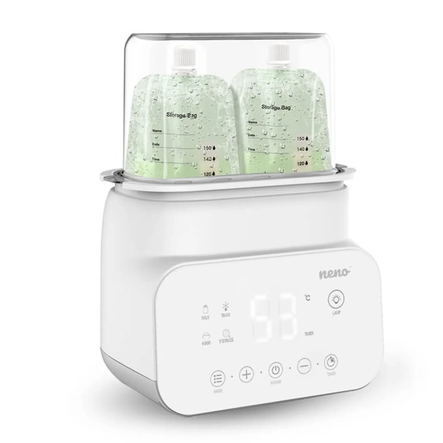 Sterilisator och flaskvärmare NENO Vita, 2 flaskor, 500W, nattljus