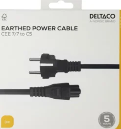 Strömkabel Deltaco CEE 7/7-C5, svart, 3m