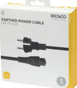 Strömkabel Deltaco CEE 7/7-C5, svart, 3m