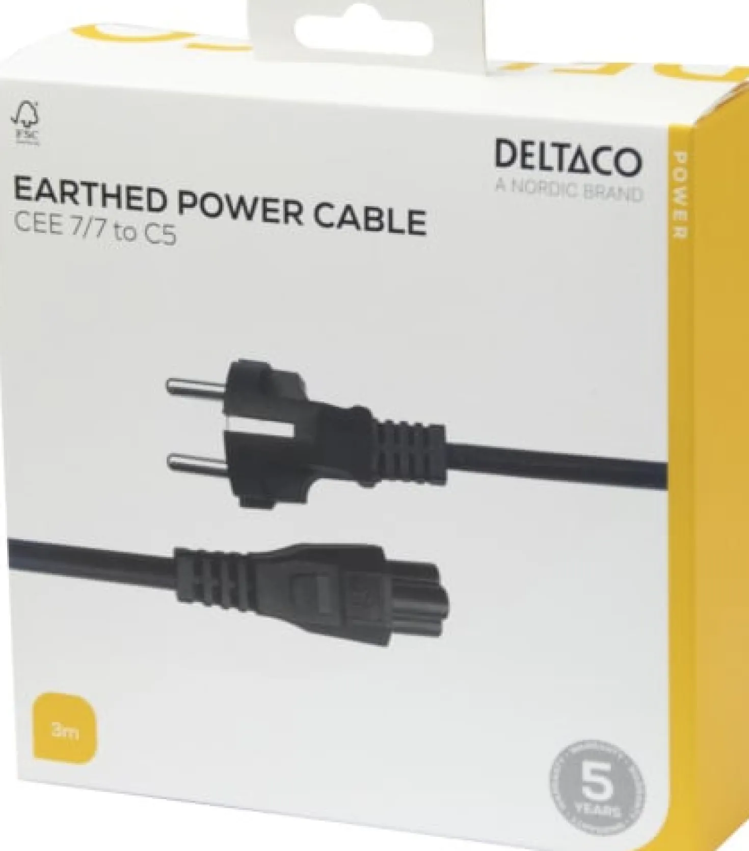 Strömkabel Deltaco CEE 7/7-C5, svart, 3m