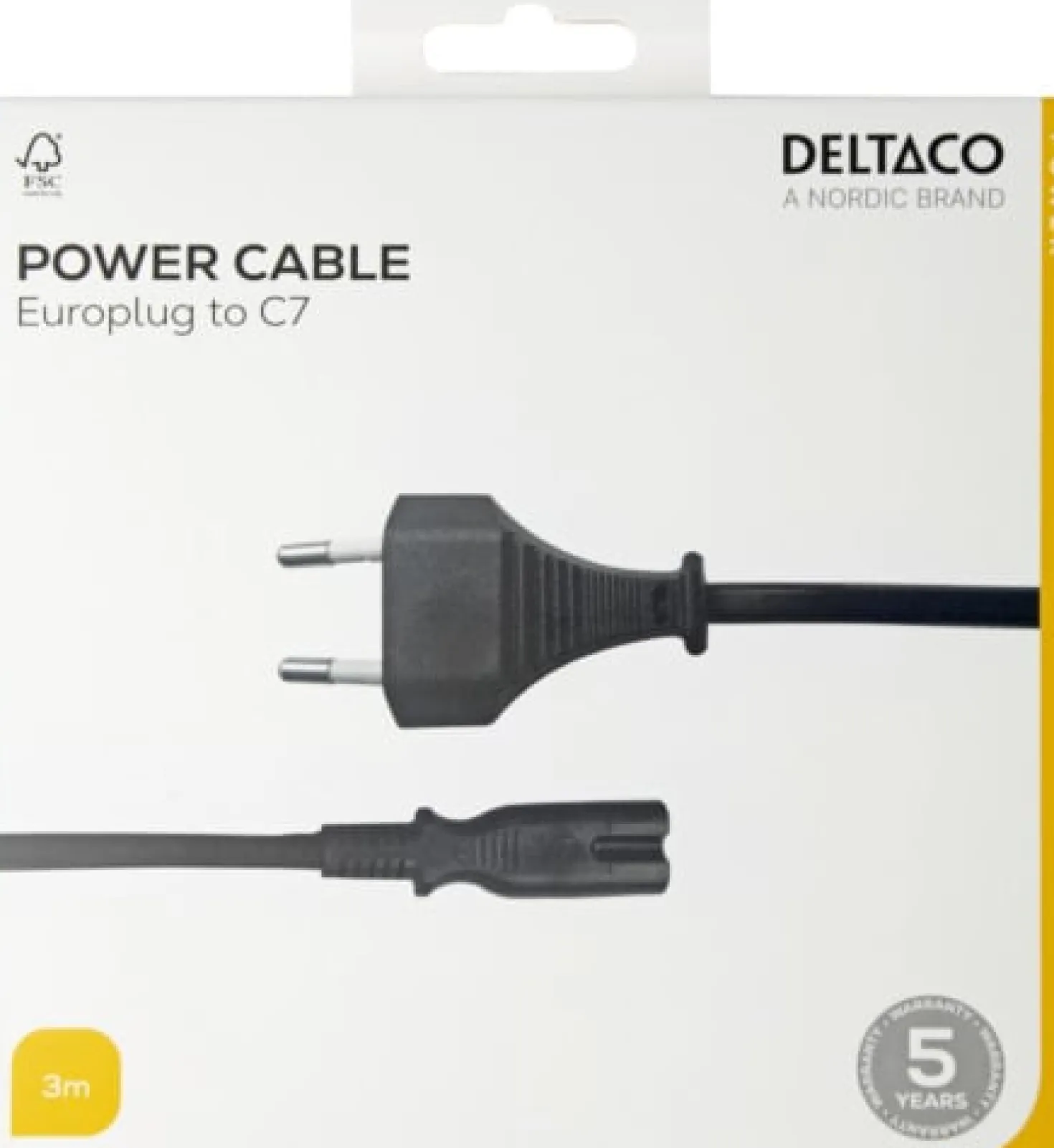 Strömkabel Deltaco CEE 7/16 till C7, svart, 3m