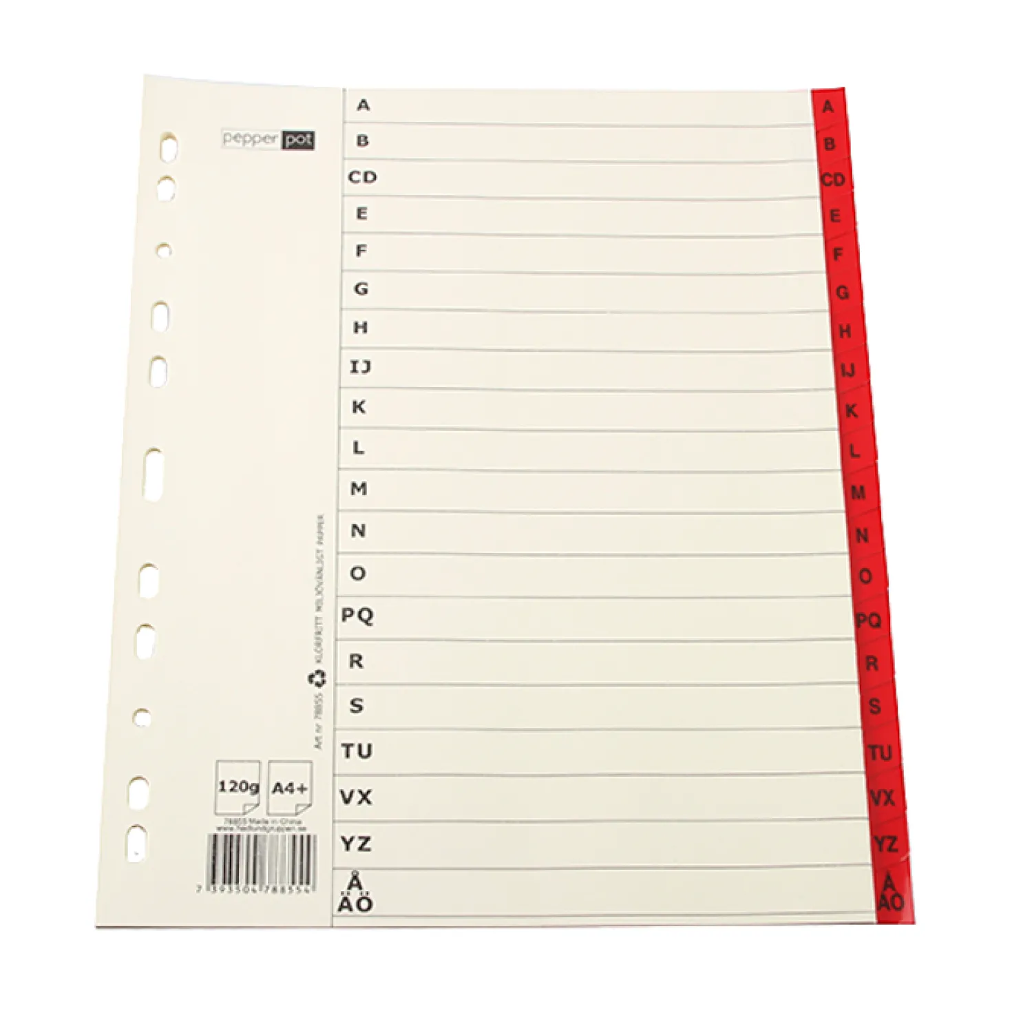 Systemregister Timing Plus A4+ A-Ö, alfabetiskt, plastförstärkta flikar