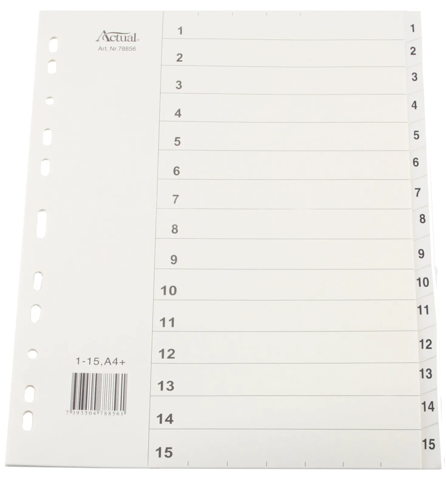 Systemregister Timing Plus A4+ 1-15, plastförstärkta flikar, multihål