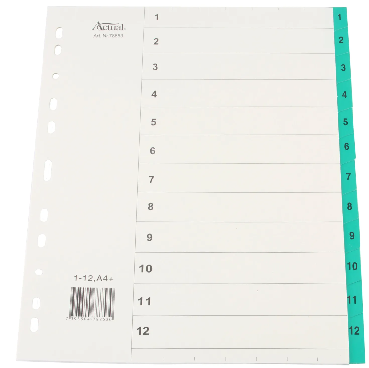 Systemregister Timing Plus A4+ 1-12, plastförstärkta flikar, multihål