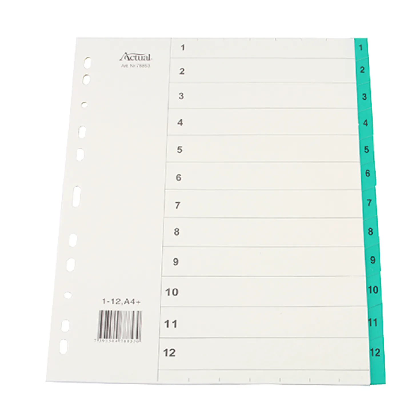 Systemregister Timing Plus A4+ 1-12, plastförstärkta flikar, multihål