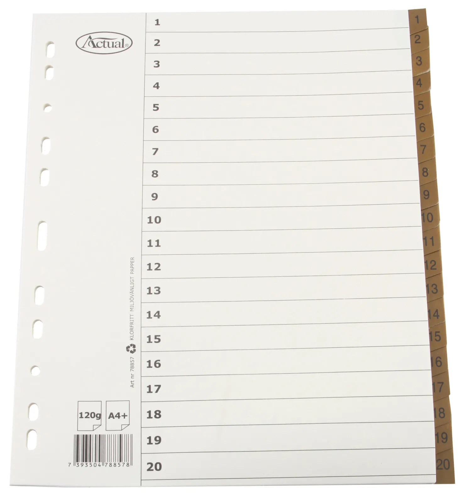 Systemregister Timing Plus A4+ 1-20, plastförstärkta flikar, 10 set