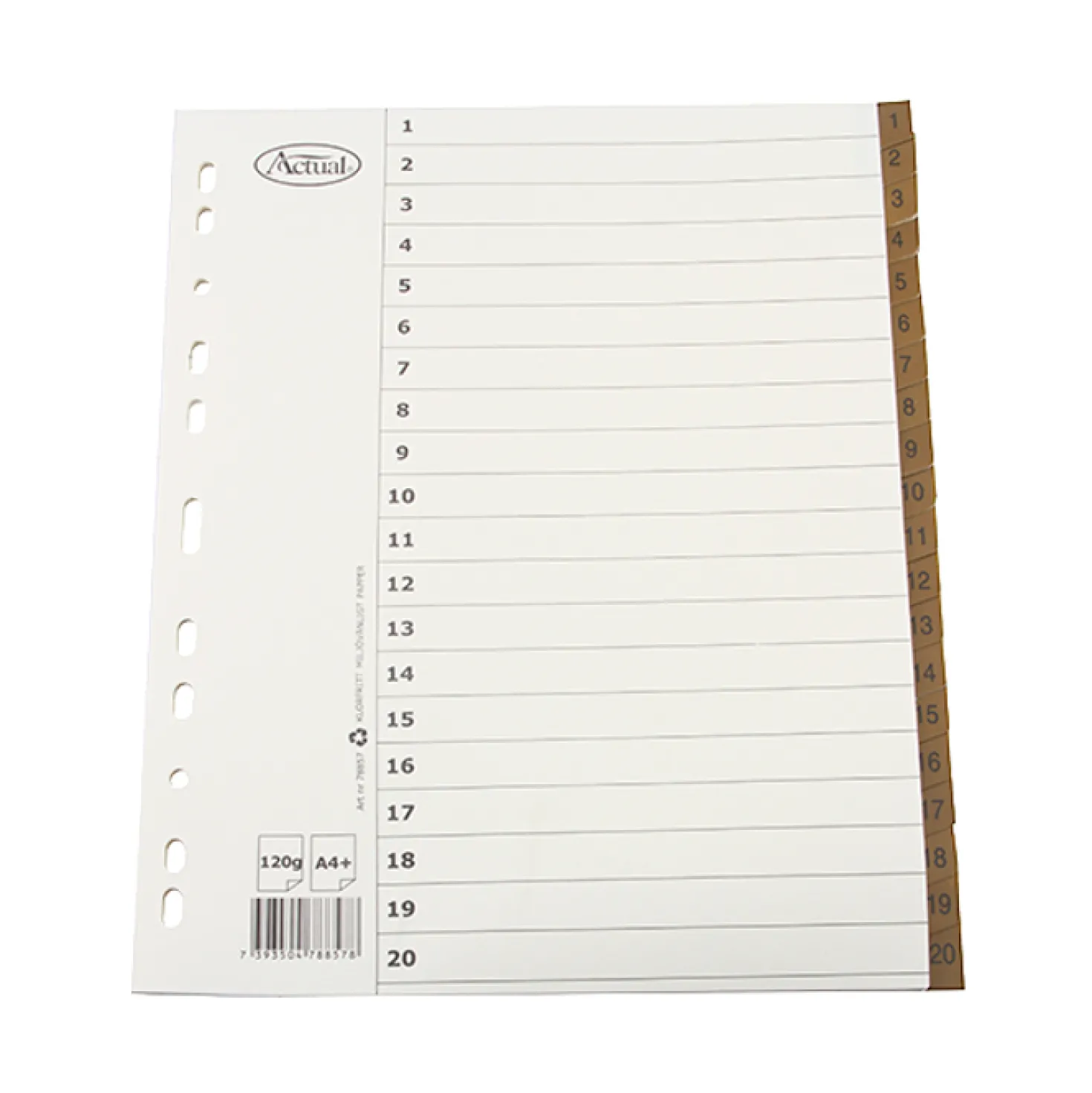 Systemregister Timing Plus A4+ 1-20, plastförstärkta flikar, 10 set