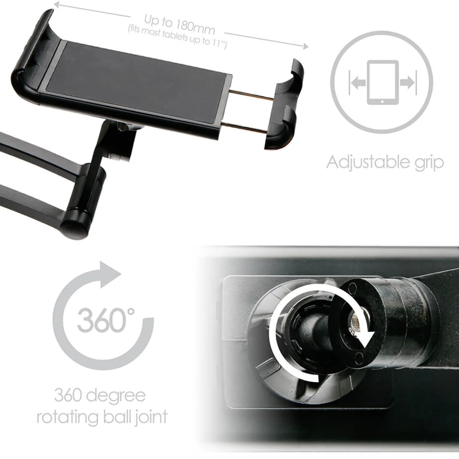Tabletställ Desire2 2in1 Lång Arm, upp till 11", svart