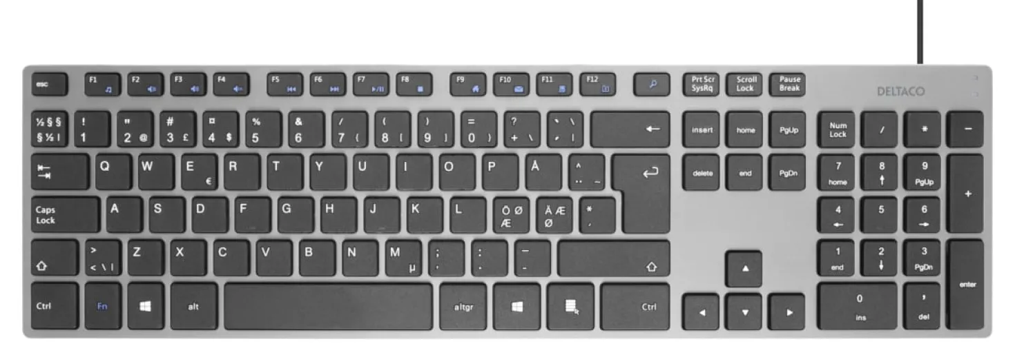 Tangentbord Deltaco TB-801 Lågprofil, trådbundet, PAN Nordisk, 105 tangenter