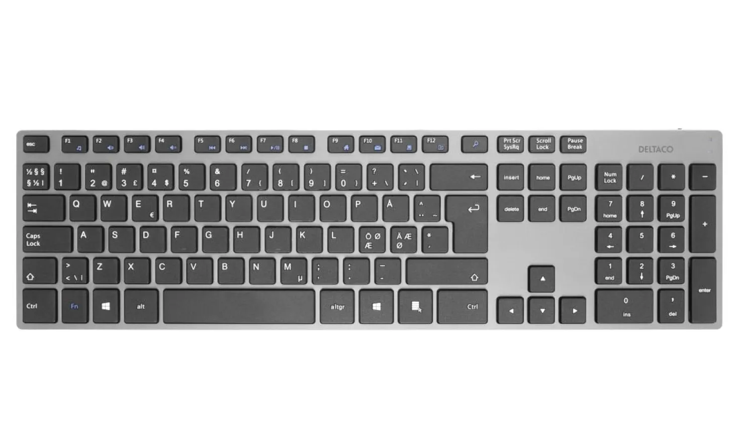 Tangentbord Deltaco TB-802 Trådlöst, 2.4 GHz, rymdgrå aluminium