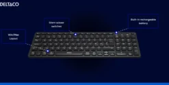 Tangentbord Deltaco TB-902 Trådlöst Lågprofil, Bluetooth, nordisk, svart