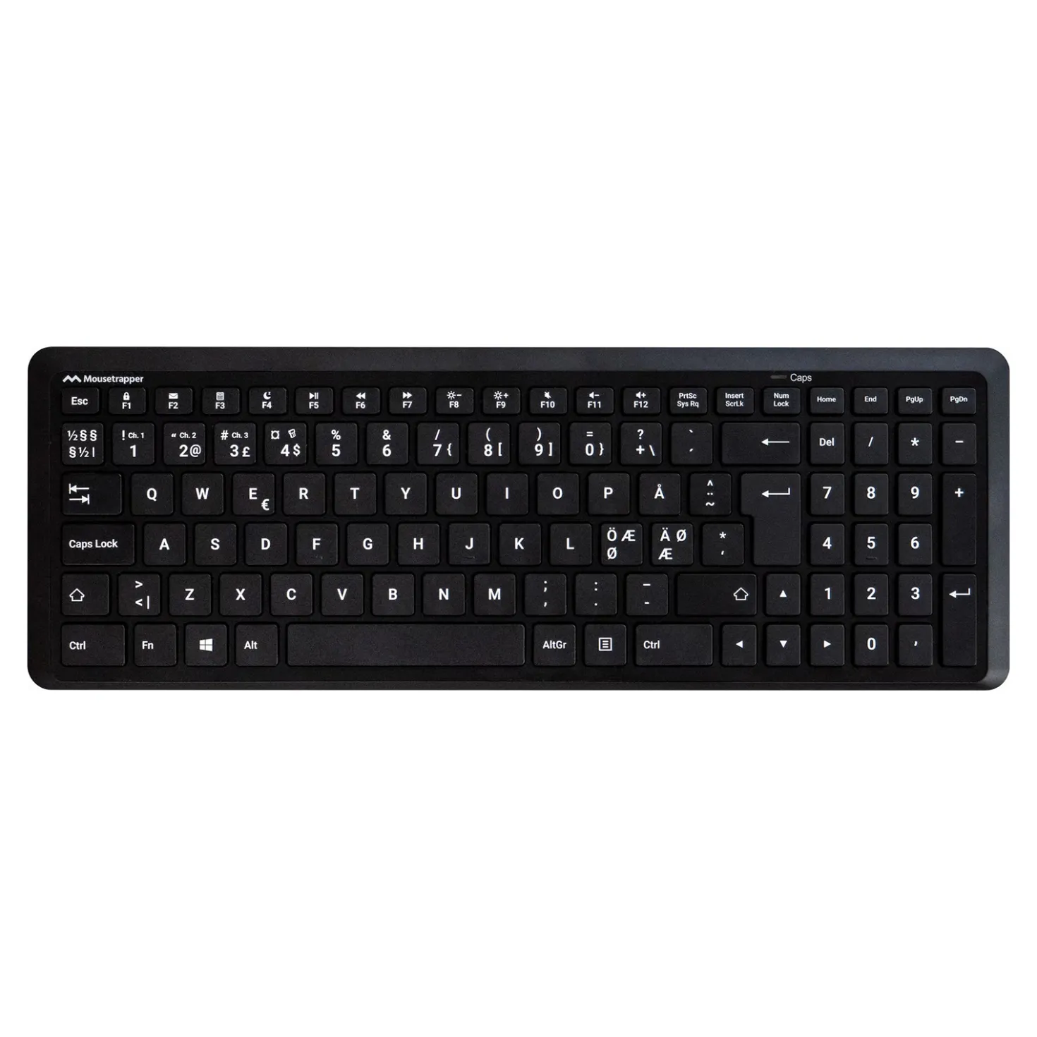 Tangentbord Mousetrapper Midi Trådlöst, nordisk layout, svart