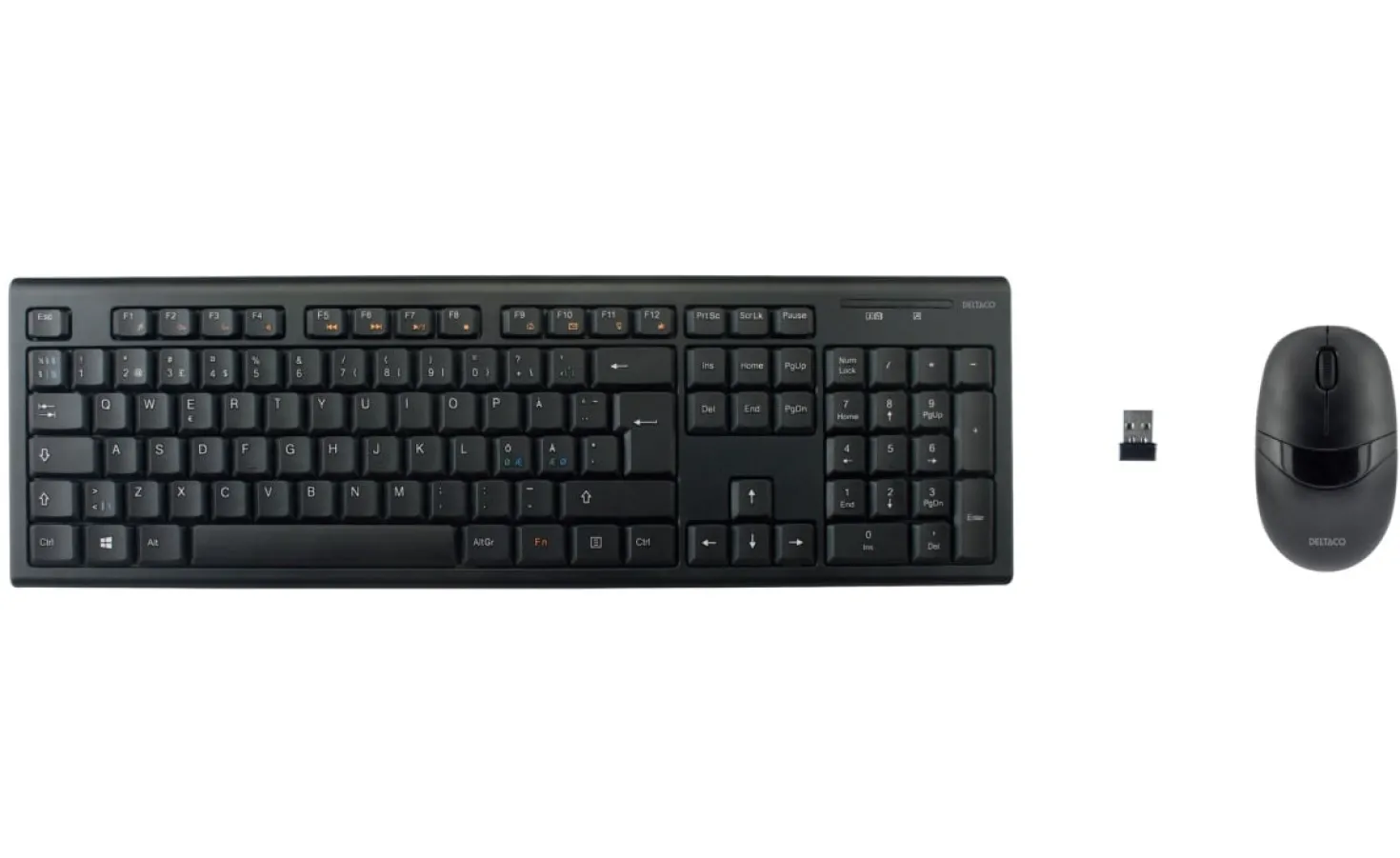 Tangentbord och Mus Deltaco Trådlöst, nordisk layout, svart