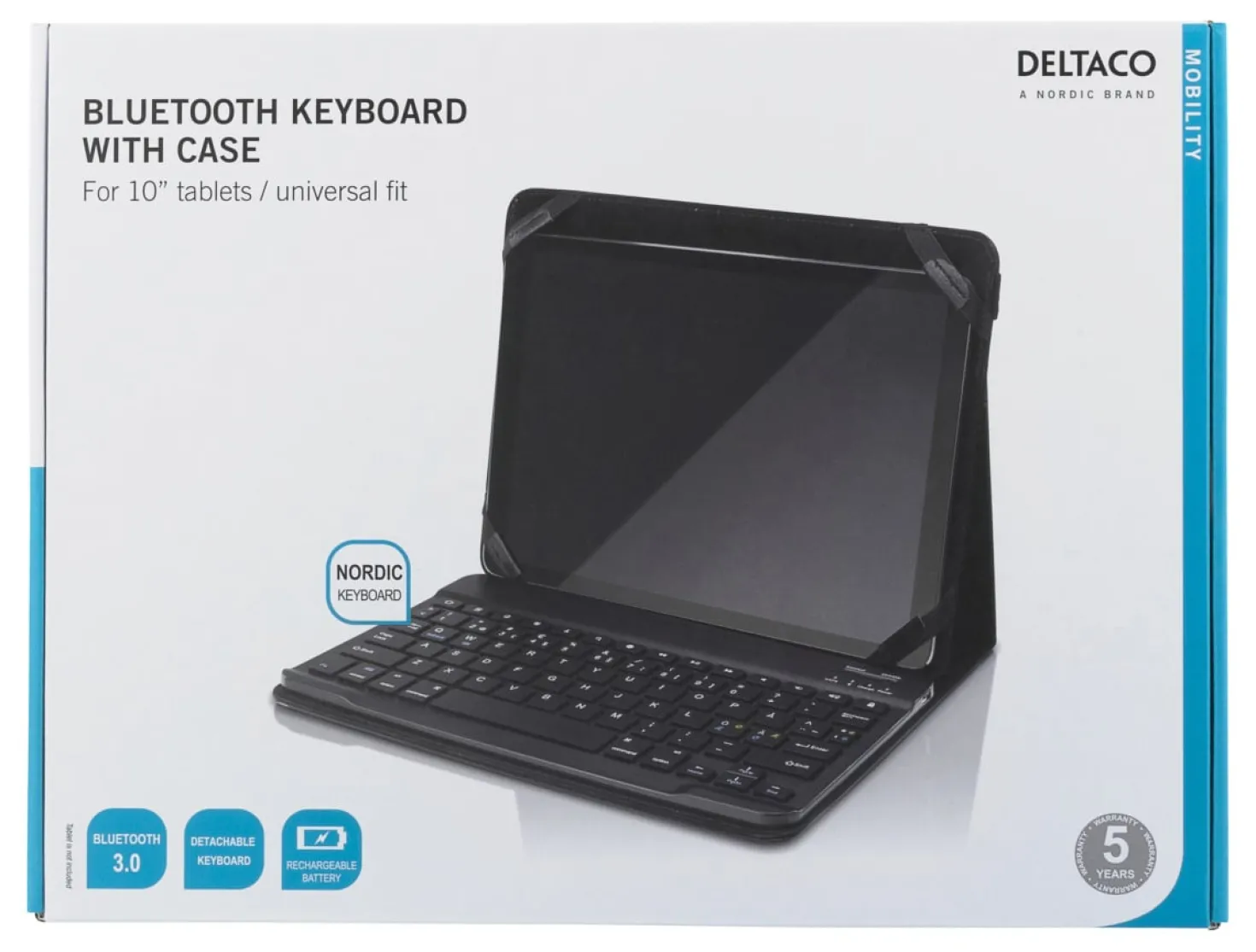 Tangentbordsfodral Deltaco Bluetooth för 10" surfplattor, nordisk, svart