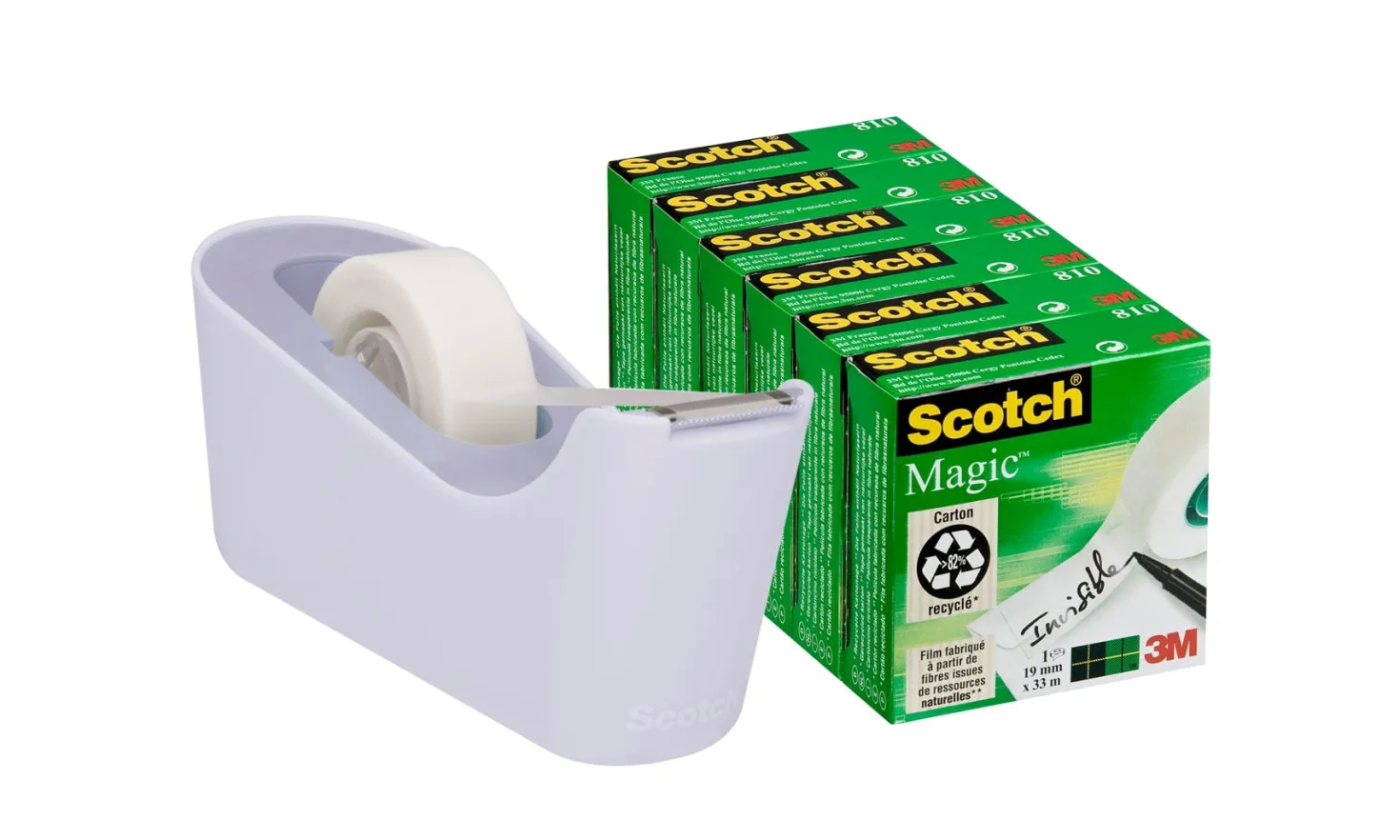 Tejphållare Scotch C18 Lila, inkl. 6 rullar tejp, 19 mm