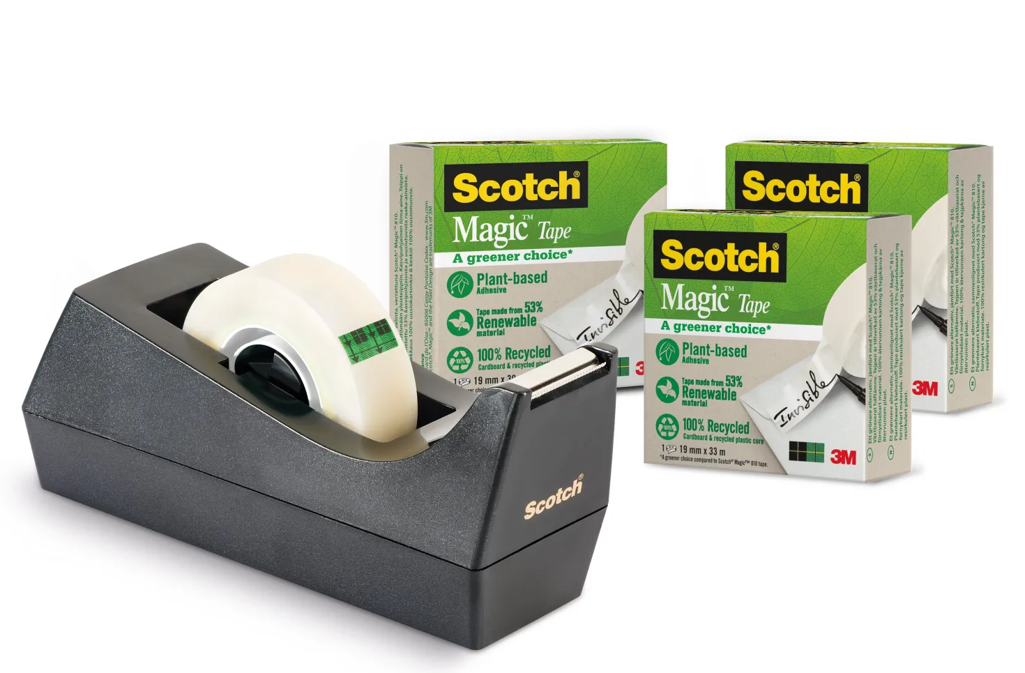 Tejphållare Scotch C38, svart, inkl. 3 rullar tejp 19 mm x 33 m