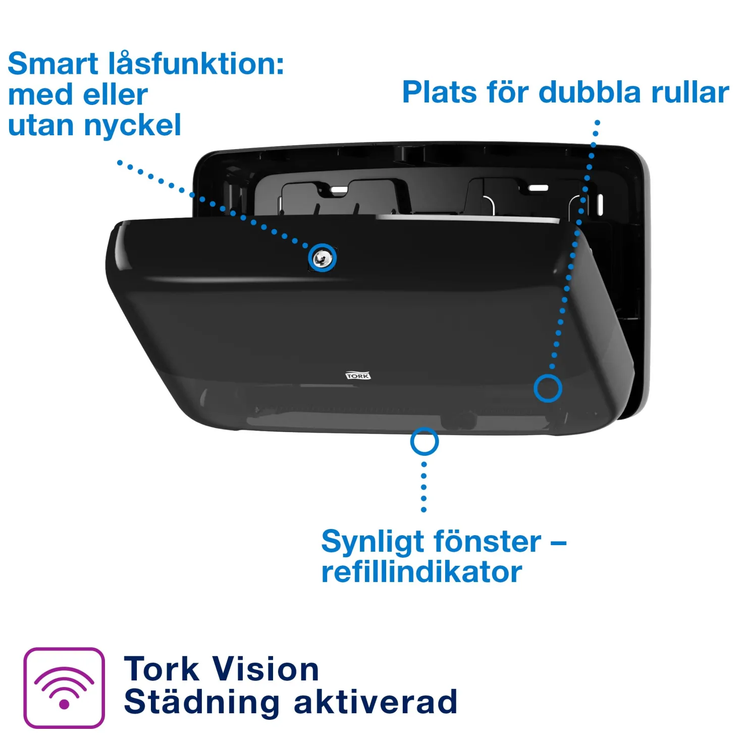Toalettpappersdispenser Tork T2 Mini Jumbo Twin, svart, 2 rullar