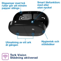 Toalettpappersdispenser Tork T9 SmartOne Mini Twin, svart, 2 rullar