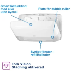 Toalettpappershållare Tork T2 Mini Jumbo Twin, dubbelrulle, vit