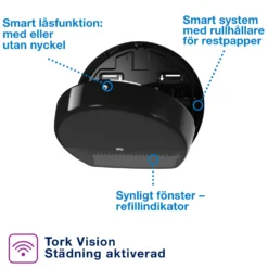 Toalettpappershållare Tork T1 Jumbo Dispenser, svart, väggmonterad