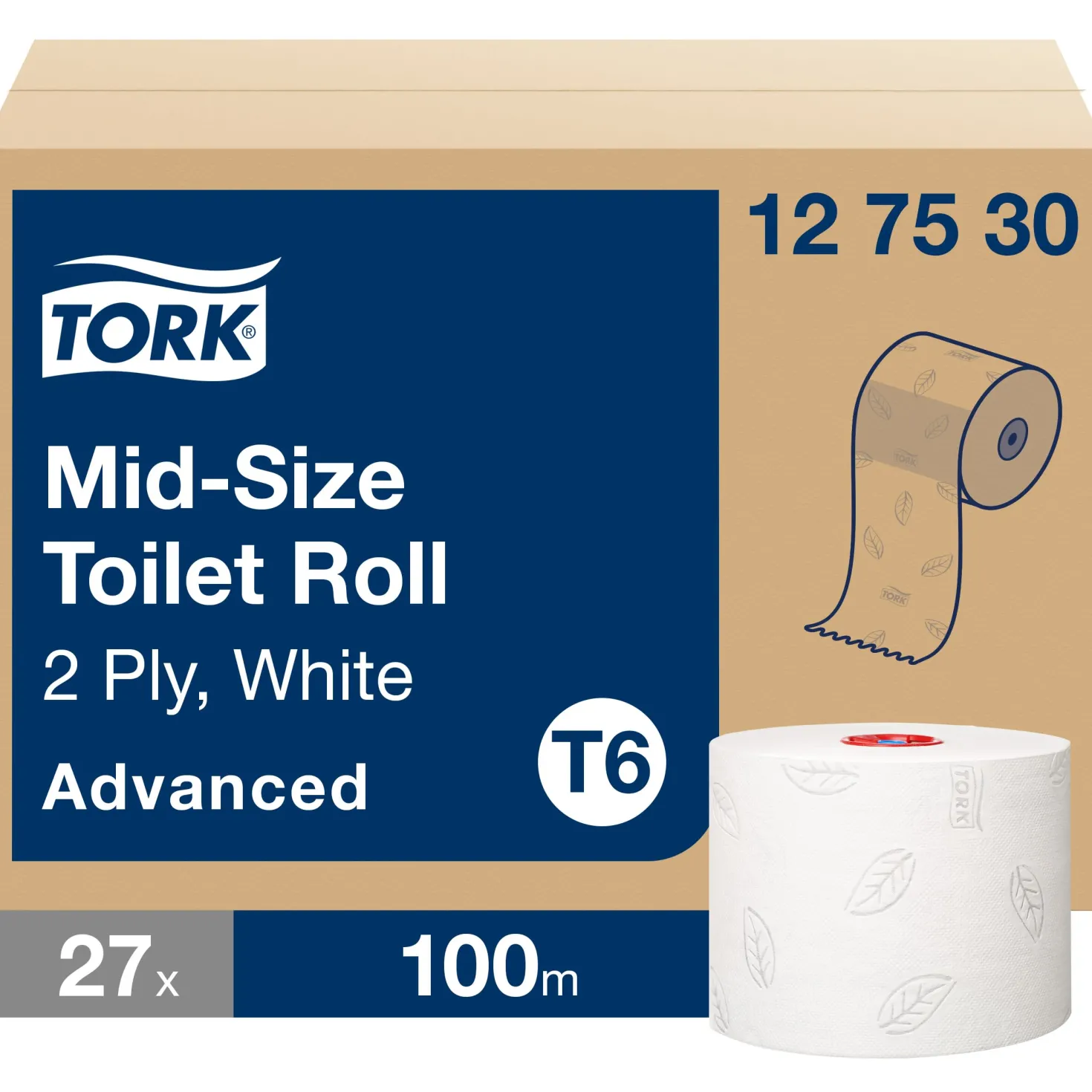 Toalettpapper Tork T6 Advanced Mid-size, 2-lags, 100m, 27 rullar