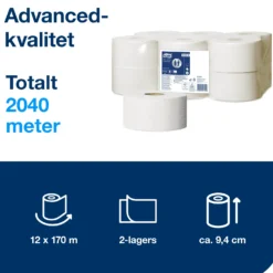 Toalettpapper Tork T2 Advanced Mini Jumbo, 2-lager, 170m, 12 rl