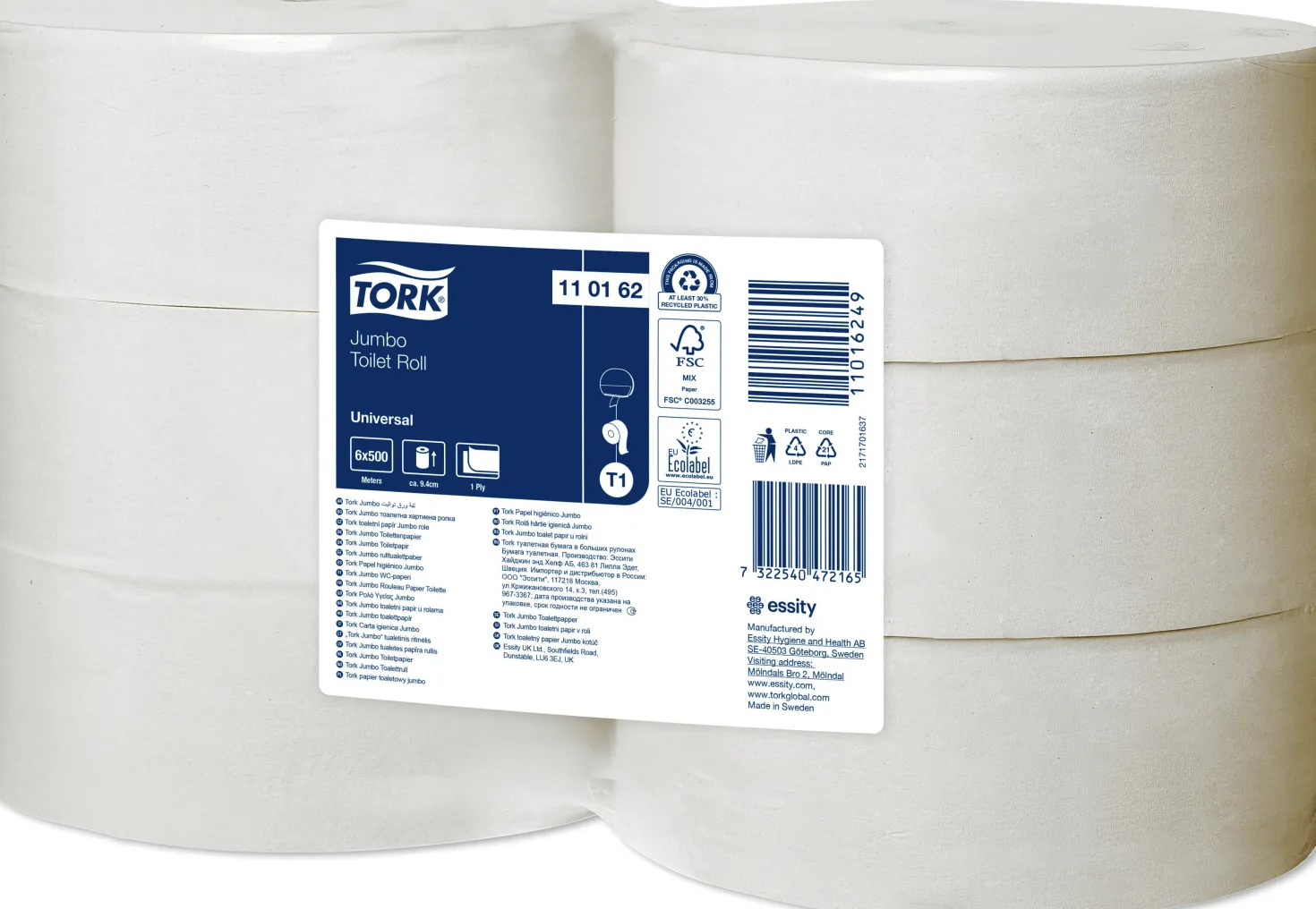 Toalettpapper Tork T1 Jumbo, 1-lags, 480m, 6 rullar