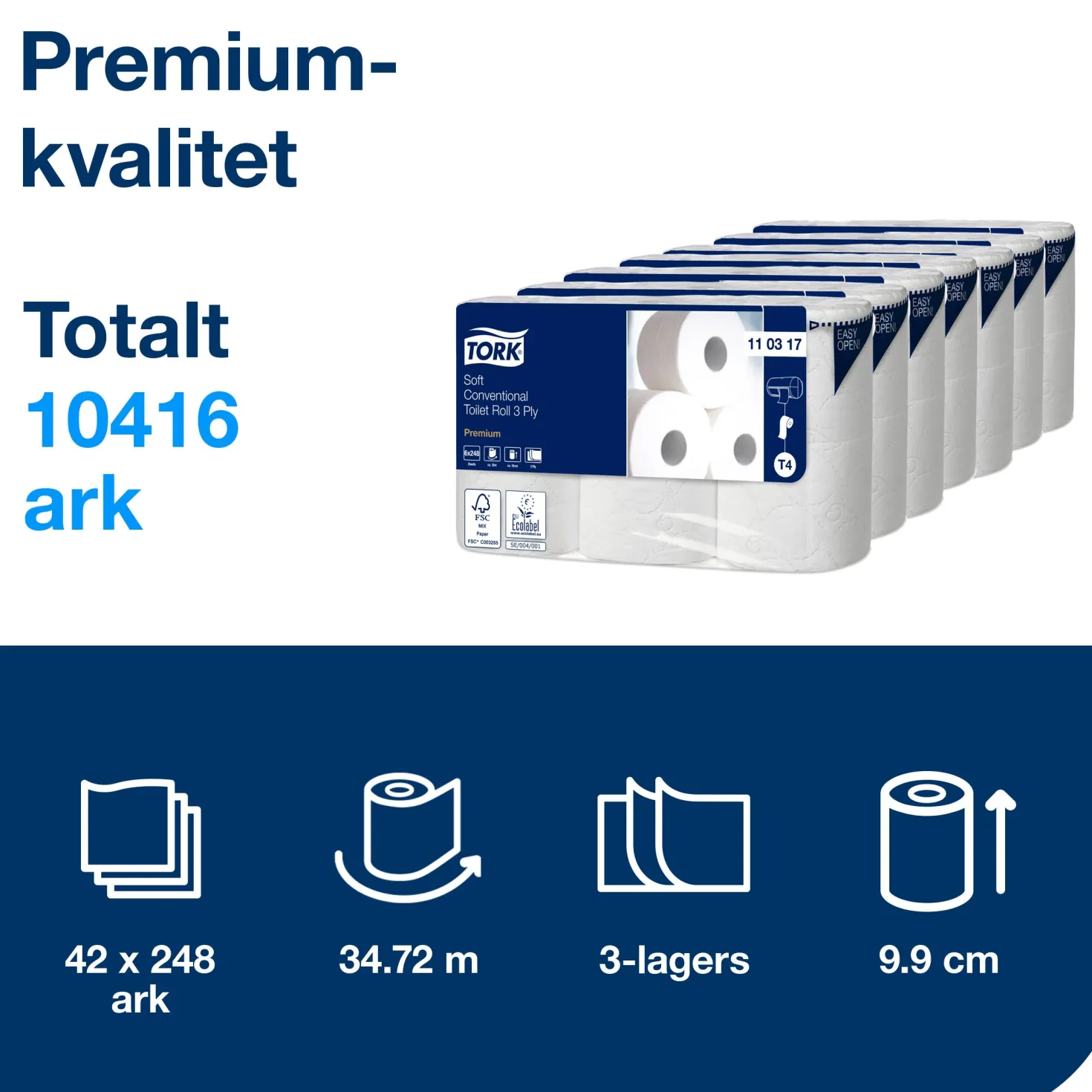 Toalettpapper Tork T4 Premium 3-lags extra mjukt 42st/fp