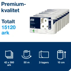 Toalettpapper Tork T4 Premium, 2-lags, Svanenmärkt, 42 rullar