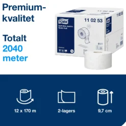 Toalettpapper Tork T2 Premium Soft Mini Jumbo, 170m, 12 rullar