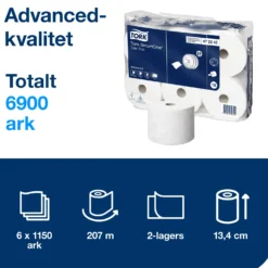 Toalettpapper Tork T8 SmartOne 2-lags, 207m, 6 rullar