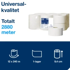 Toalettpapper Tork T2 Universal Mini Jumbo, 1-lag, 240m, 12 rl