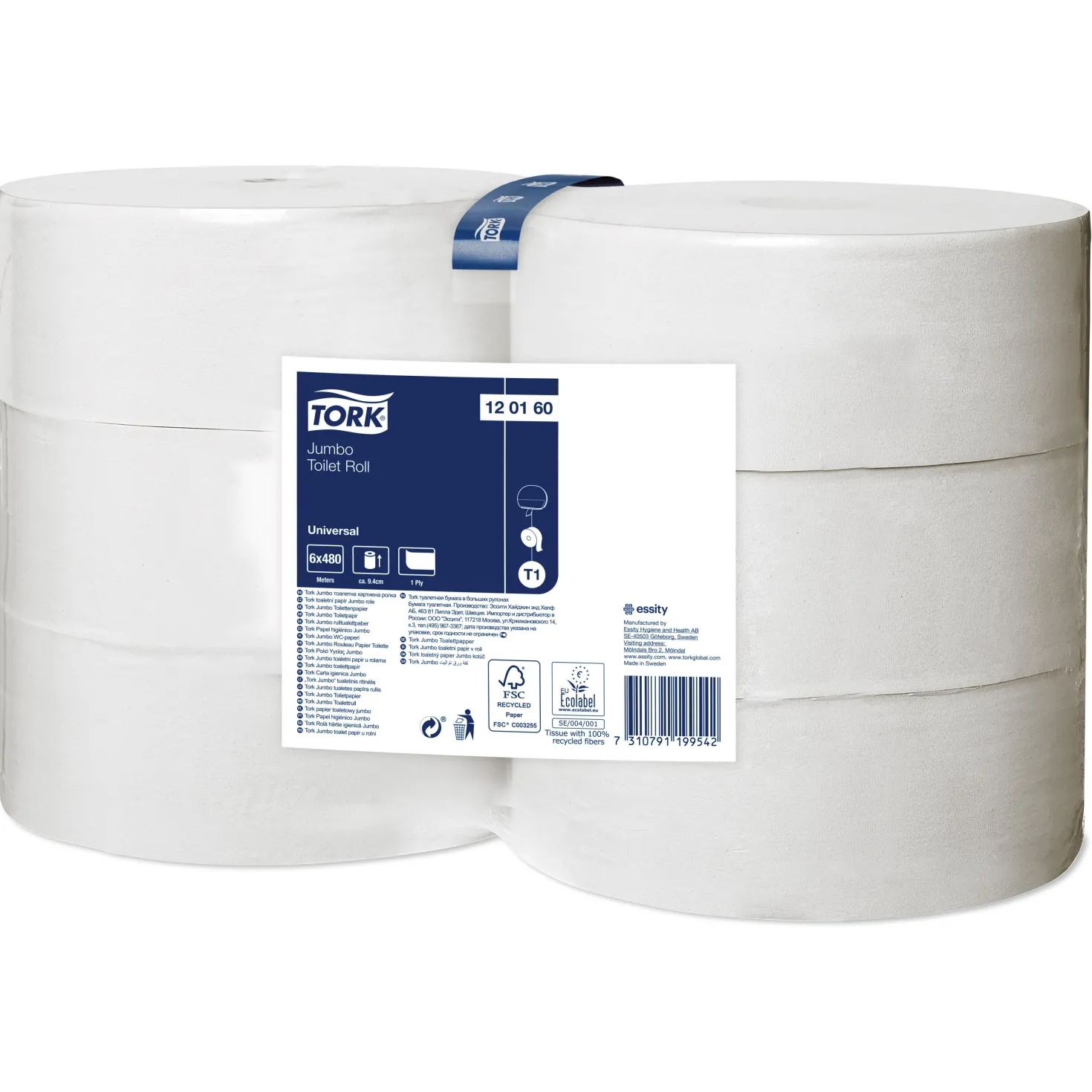 Toalettpapper Tork T1 Universal Jumbo 1-lags, 480m, 6 rl