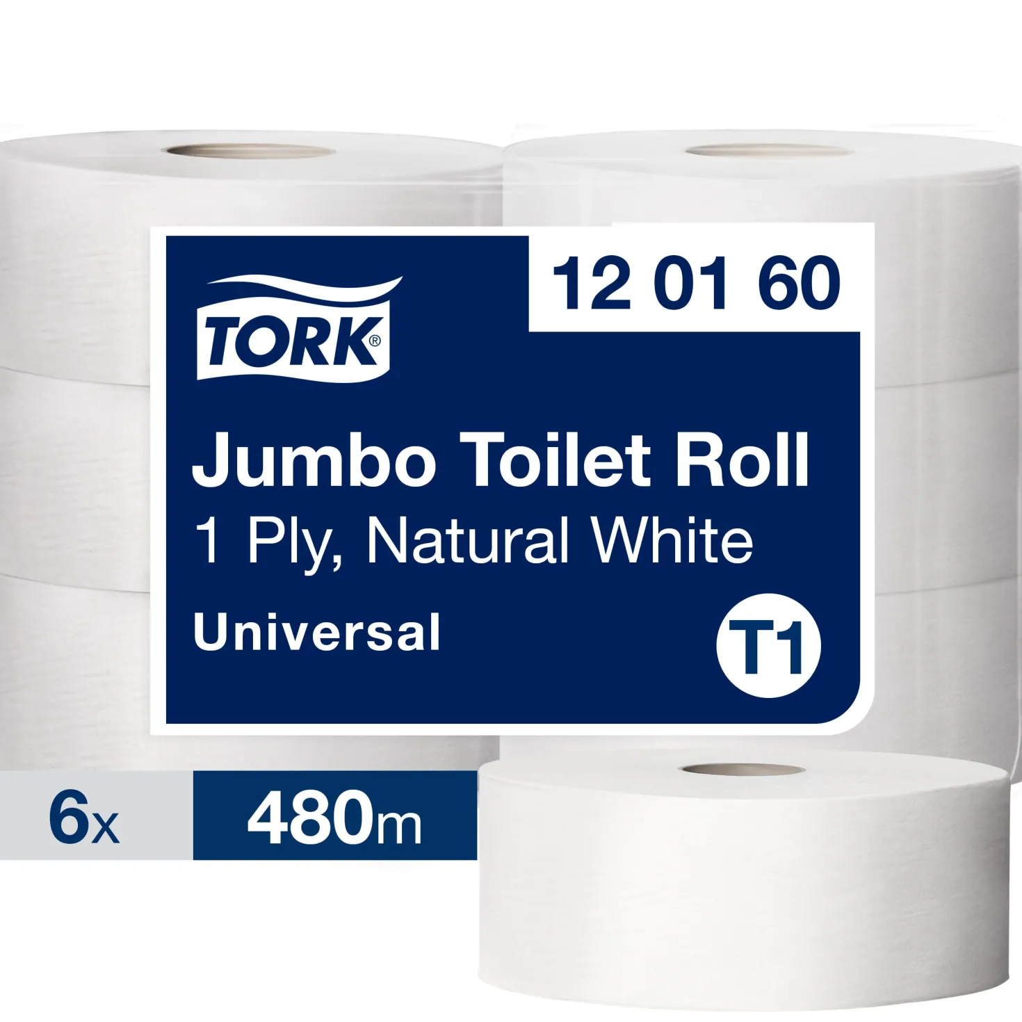 Toalettpapper Tork T1 Universal Jumbo 1-lags, 480m, 6 rl